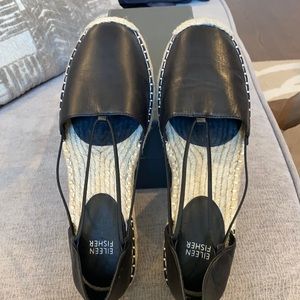 Eileen Fisher Black Leather Espadrille